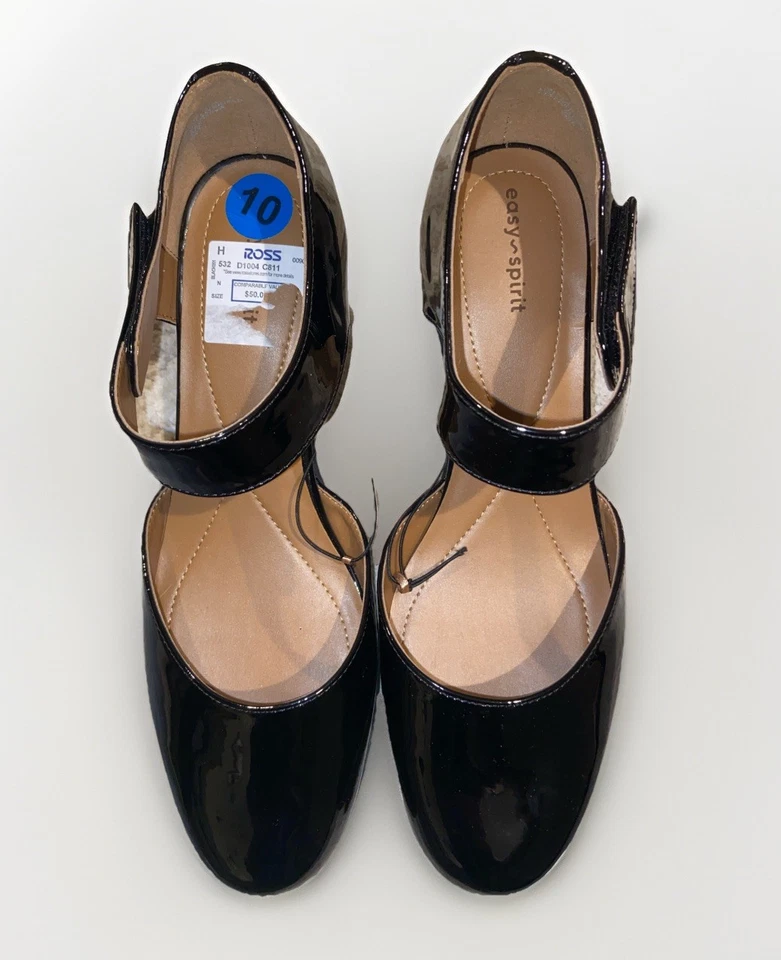 Zapatos Easy Spirit para mujer talla 10M negros Mary Jane tacón bloque charol correa vestido Foto 2 de 4