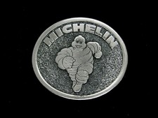 UE01133 NOS VINTAGE 1970s  MICHELIN  RUBBER TIRE COMPANY PEWTER BELT BUCKLE