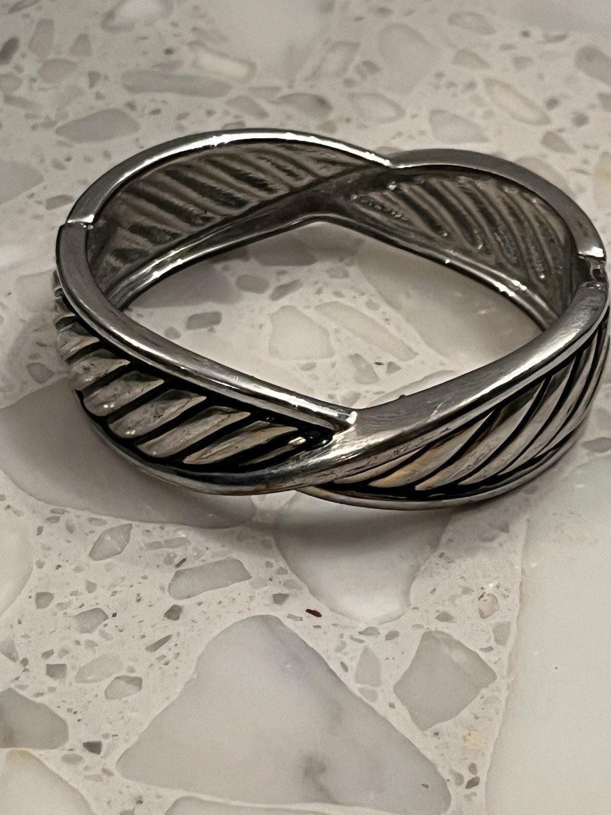 Silver Ribbed Cable Twisted Hinged Cuff Bracelet - image 5