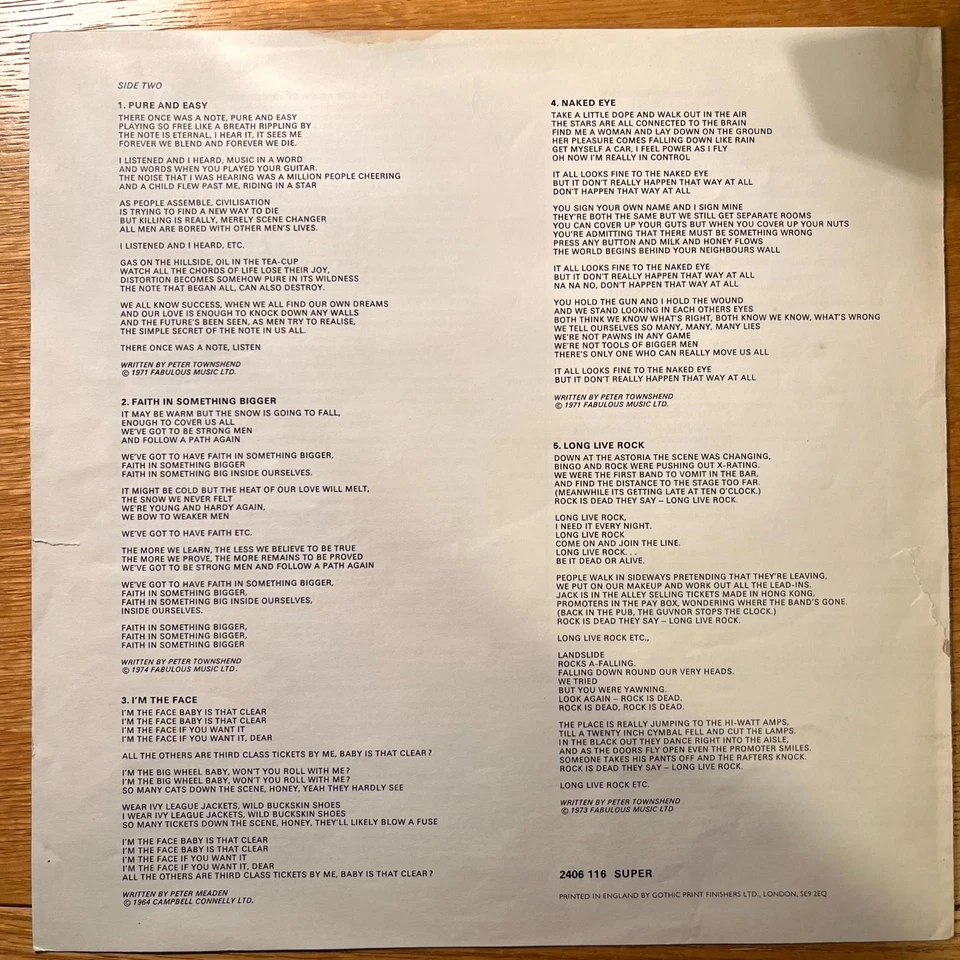 The Who - Odds & Sods Vinyl LP 1974 UK 1st Pressing Printed Inner Lyrics Poster - Image 4 of 4