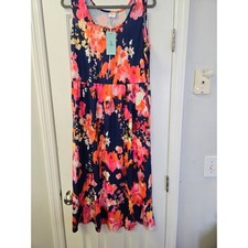 Womens Floral Maxi Dress Sleeveless Empire Waist L Resortwear Vacation