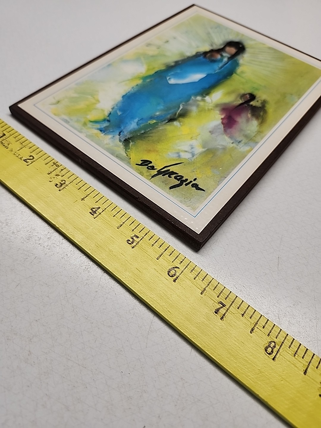 Vintage De Grazia Madonna With Angel Painting Wooden Plaque Wall Hanging