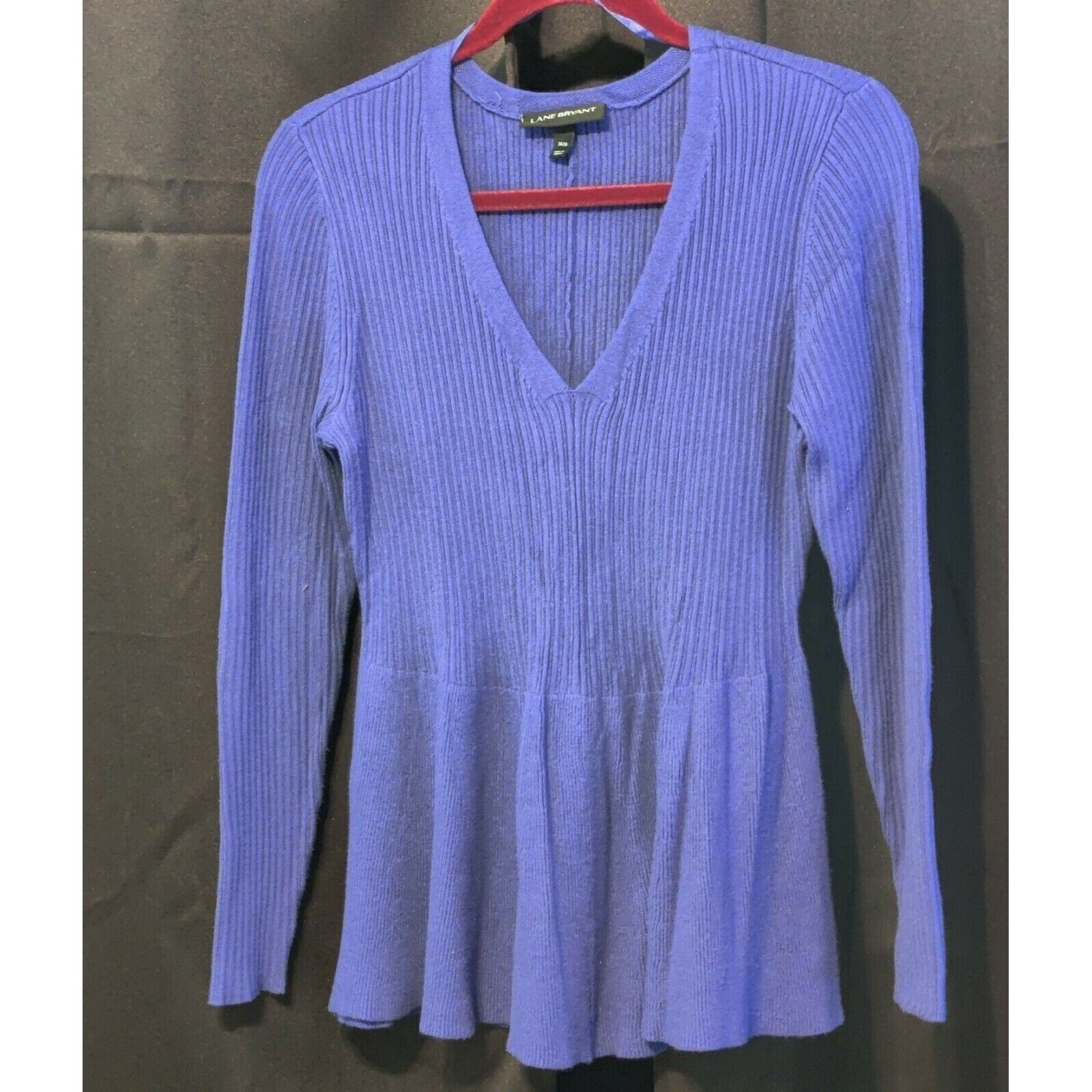 Lane Bryant Periwinkle Ribbed Knit Peplum V Neck Long Sleeve Sweater Top 14 16