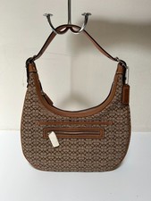 Vintage Coach Brown Crescent Signature Canvas Leather Trim Shoulder Bag NWOT