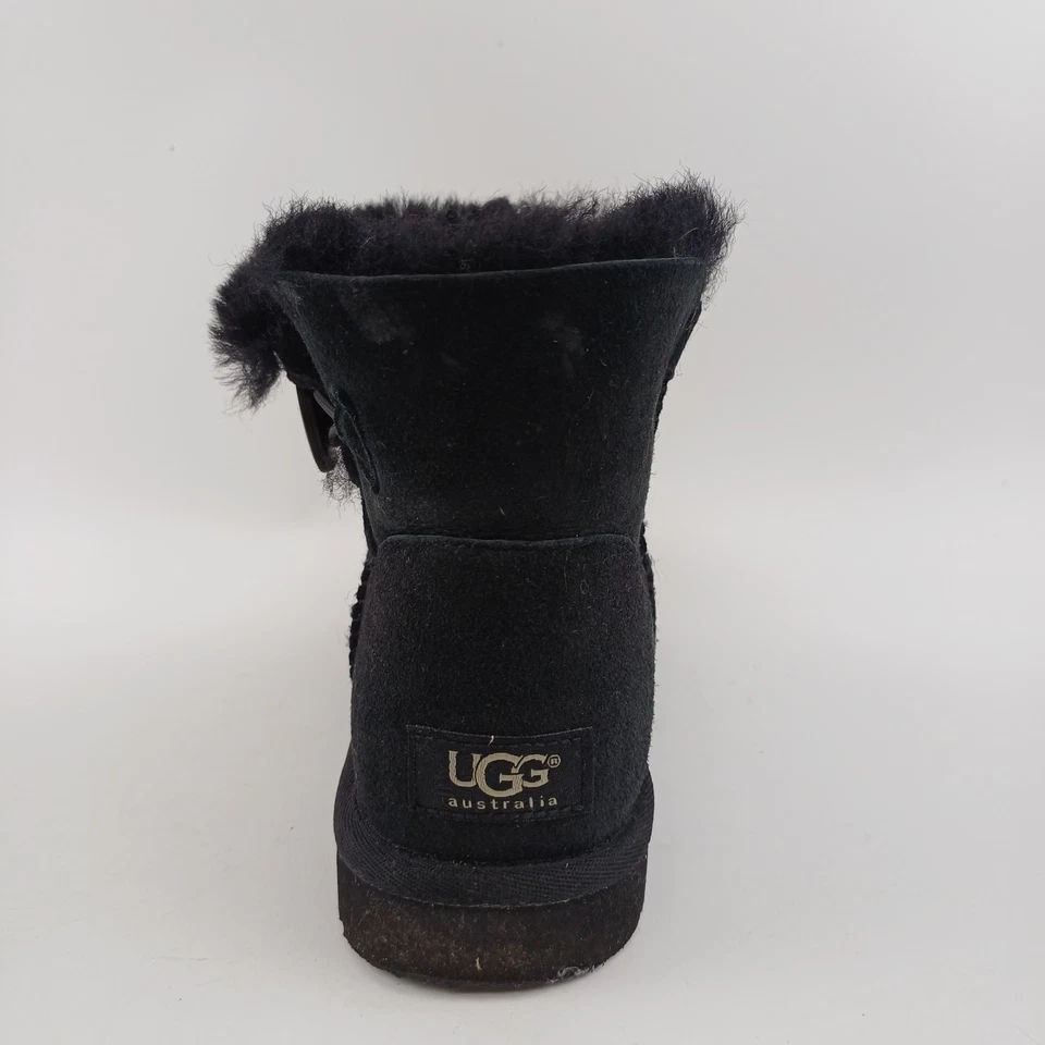 Boxed UGG Mini Bailey Button II Boots Black Sheepskin Suede Size 6.5, photo 4 of 5
