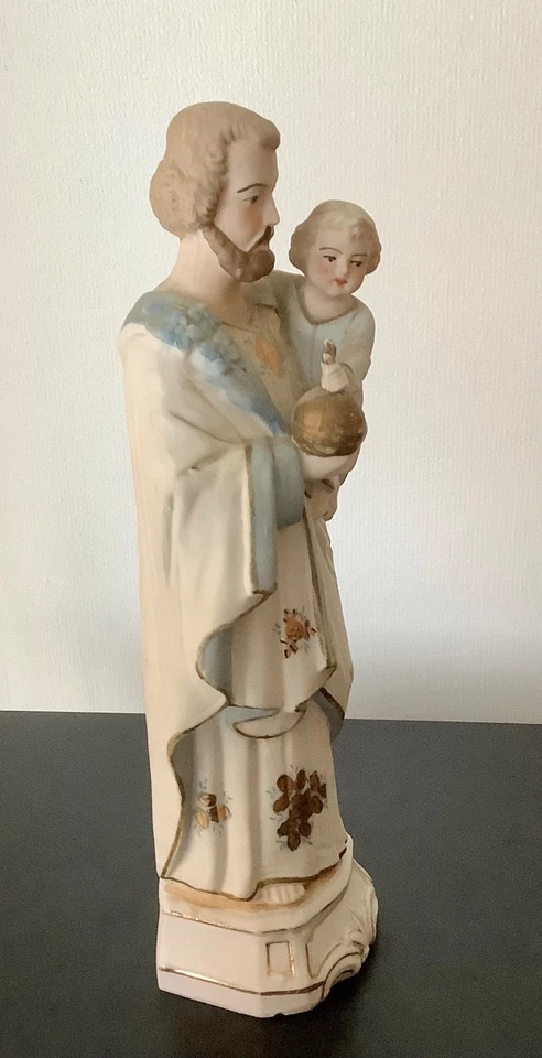 Statue en Biscuit : Saint Joseph et l'Enfant Jésus - Photo 3/4