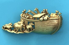 Vintage AJC Brooch Signed Noahs Ark Gold Tone Color Pin