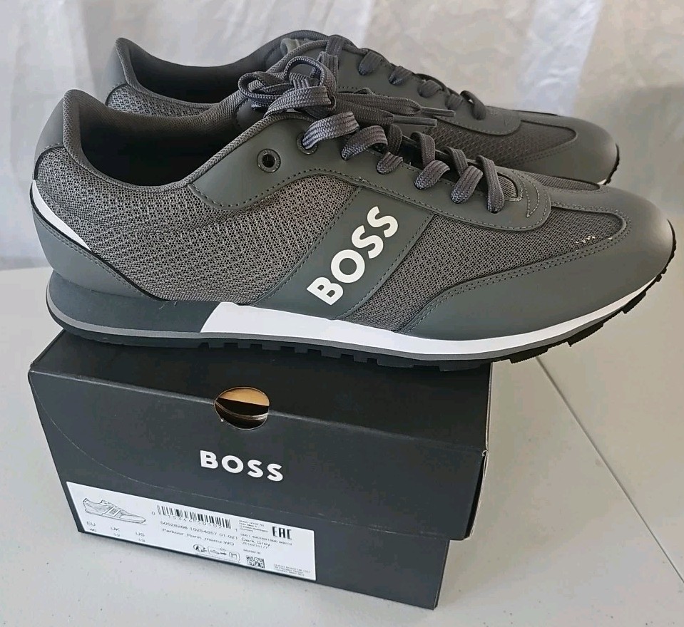 NEW HUGO BOSS MEN'S PARKOUR RUNN MEMX Dark Grey SNEAKERS SIZE 13