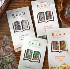 15pcs P.E.T. Bookshelf Stack Stickers- Library, Book Lover, Scrapbook DIY Crafts