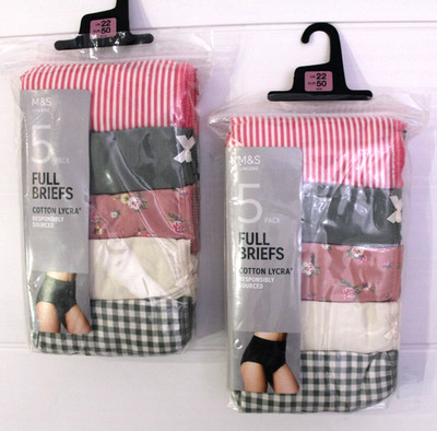 M & S Damen 2 x 5er Pack Baumwolle Lycra Voll Slips Unterwäsche Slips ~ Gr. 22