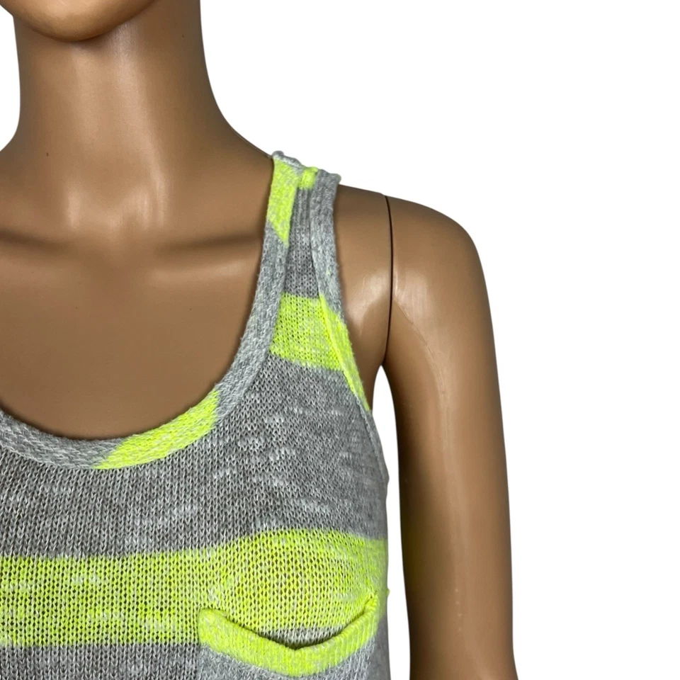 C&C California Neon Yellow Tan Striped Sleeveless Knit Sweater Tank Top Sz Small - Image 2 of 4