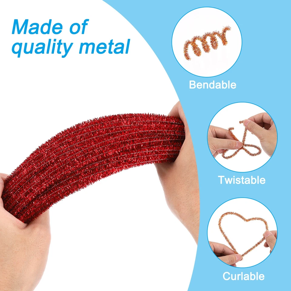 30cm Pfeifenreiniger Chenille-Stiel, 200 Stück Glitzernde Flauschige Sticks, Rot - Bild 3 von 4