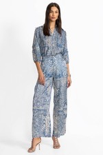 Johnny Was Lachlen Silk Denim Print Wide Leg Pants XL NWT Boho Chic NWT 295