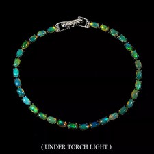 Silver Bracelet Opal Genuine Natural Gems Solid Sterling 7 1/4 Inch