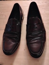 Damaged PRADA Men's Brown Leather Penny Loafer Shoes Size 9 - 2DE010