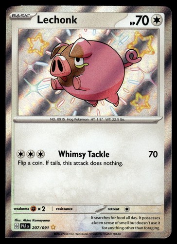 Square Cut Error Lechonk 207/091 Paldean Fates Shiny Rare Pokemon Card Miscut NM