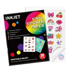 Premium Printable Vinyl Sticker Paper for Inkjet Printer - 30 Sheets Glossy W...