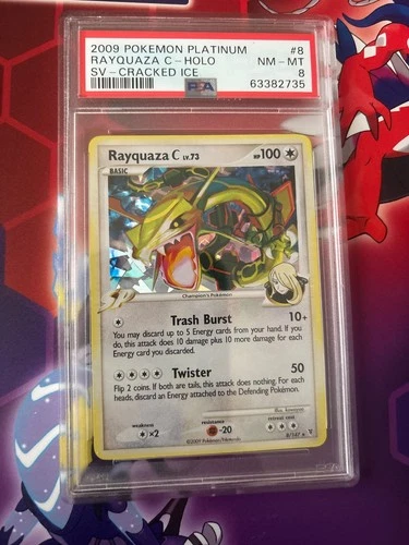 PSA 8 2009 PLATINUM SUPREME VICTORS #8 RAYQUAZA C-HOLO SV-CRACKED ICE POP 18