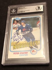 Beckett Autographed Peter Stastny HOF 98 Signed 1981-82 Topps Rookie Card 175