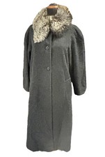 Vtg J.percy For Marvin Richards Gray 100% Lambswool Fur Collar Coat Sz 12p Usa