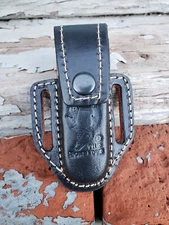 4" Black Slip Thru Leather Sheath Belt Knife Holder Pocket Folding Spring Knife