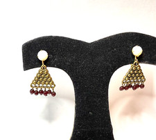 VINTAGE GOLD FILLED DANGLING RED BEADED SCREWBACK EARRINGS BEAUTIFUL