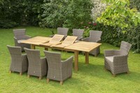 Merxx 17-Teilig Toskana Set 8 Sessel Inkl. Kissen 1 Doppelausziehtisch Natur
