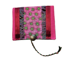 Handmade Fabric Bifold Wallet w/ Dividers Pink Silver Medallions Boho Whimsical