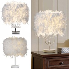 Fluffy Feather Table Lamp Bedside Night Light Ornament with Warm White LED Bulb