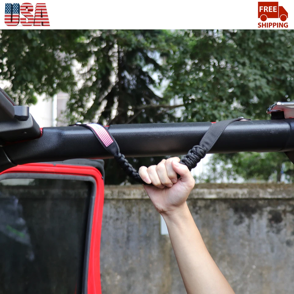 2PCS Black Roll Bar Paracord Grip Handles For Jeep Wrangler JL JT 4XE 2018-2023 Foto 4 de 4