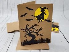 Happy Halloween Greeting Card Kit #3 [Lot of 4, Handmade Spooky Witch Bats]