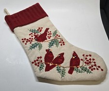 Cardinal On Branch Embroidered Christmas Stocking 18  