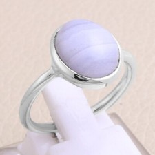 Solid 925 Sterling silver Natural Blue Lace Agate Ring Jewelry Gift For Her J 54