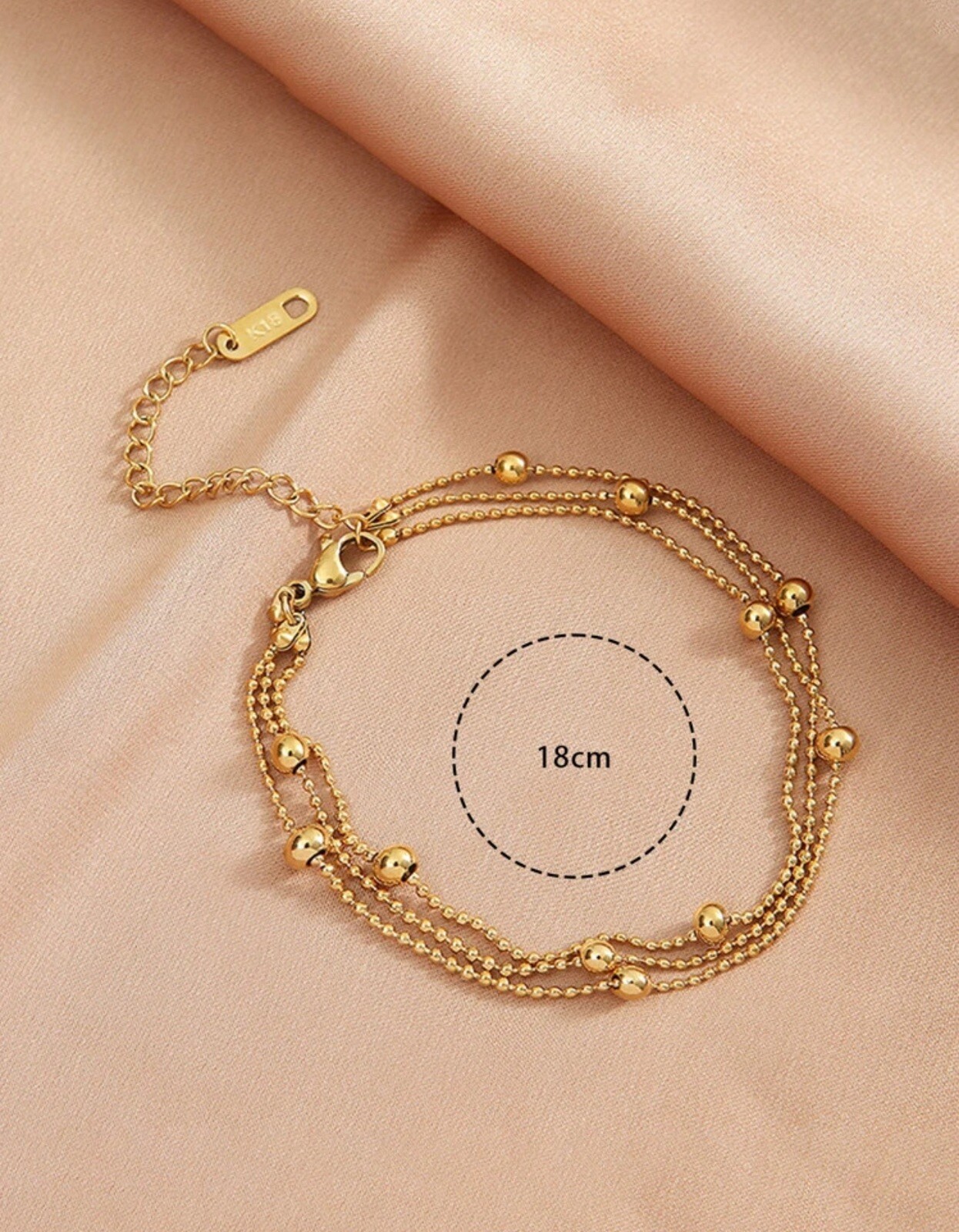 Bracelet triple chaîne acier inoxydable doré à l'or jaune fin de qualité supérieure - 2