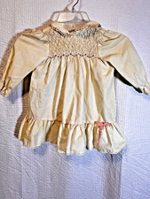 Vintage Polly Flinders Hand Smocked Dress White Pink Rose Bud Size Toddler 3T