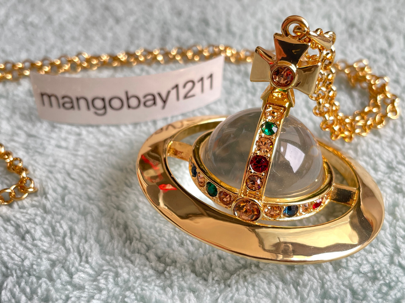 Vivienne Westwood Gold Clear 3D Giant Orb Pendant Necklace
