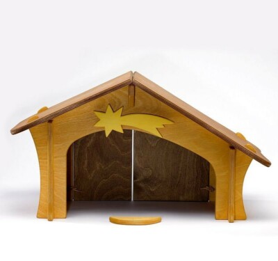 Ostheimer Stable Nativity Wooden Farmhouse Stable Star and Bird Board Christmas