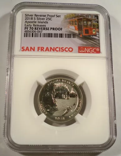 2018-S 25c SILVER NGC PF70 REVERSE PROOF APOSTLE ISLANDS QUARTER PR 70 DC