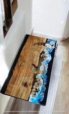 Ocean Epoxy Resin Top Dining Table Custom Wooden Live Edge Modern Furniture Deco