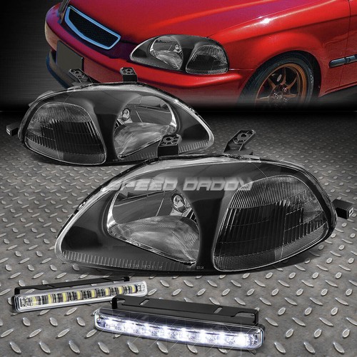 BLACK HOUSING HEADLIGHT+CLEAR CORNER SIGNAL+LED FOG LIGHT FOR 9698