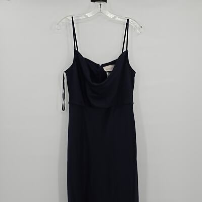 knee length dresses for ladies Blue Satin Cowl Neck Backless Slip Midi Dress