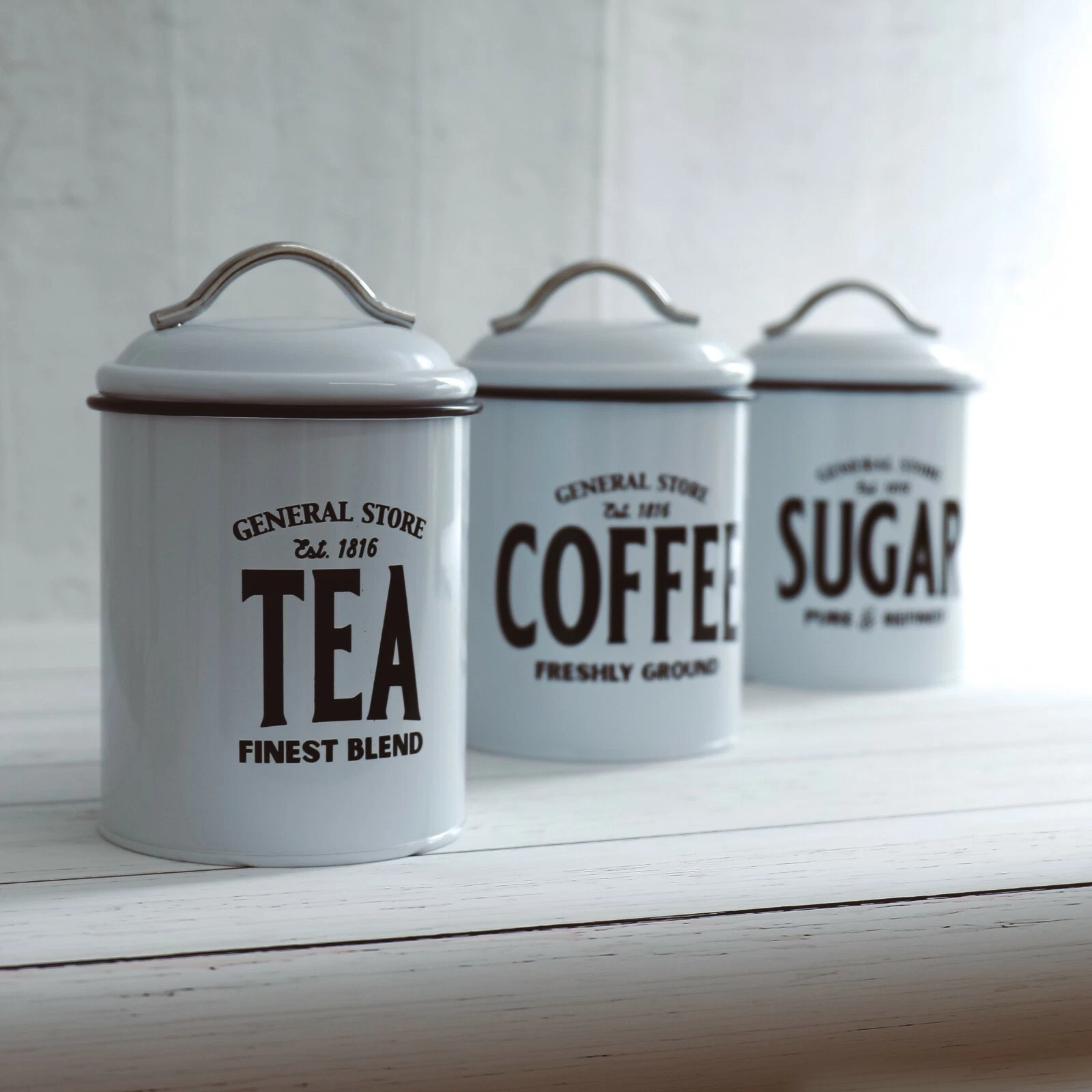 Set White / Black Retro Tea Coffee Sugar Metal Vintage Canisters Jars Tins
Opens in a new window or 