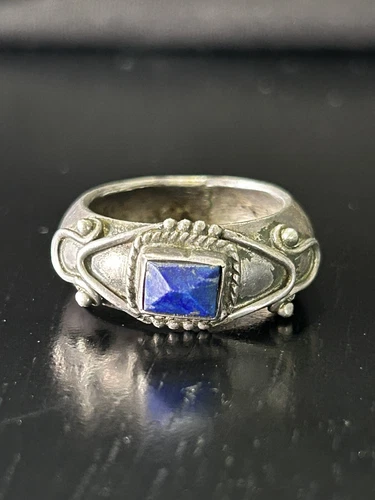 Vintage Ring Size 7.5 Silver Sterling Blue Lapis Lazuli Gem Southwestern