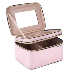 Large Makeup Bag with Mirror Double Layer Travel Make Up Organizer Case, Larg...