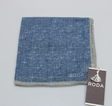 Roda NWT Wool/Silk Blend Pocket Square In Blue w/ Gray Border