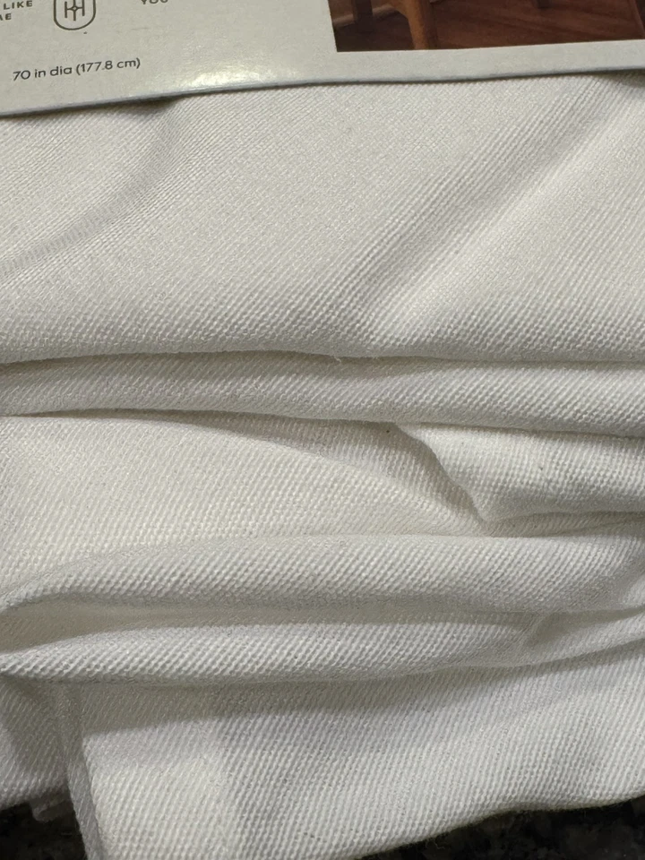 Threshold 70” Round Solid White Design Table Cloth Cotton Cover - Image 4 of 4