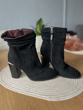 River Island black suede slouch block heel side zip ankle boots UK5 NWOT