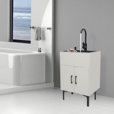 Kitchen Utility Sink Laundry Stainless Steel Sink With Faucet White With Cabinet