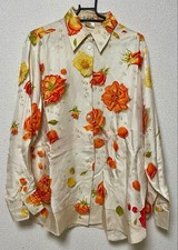HERMES floral pattern Silk Shirt vintage size 40 Women's Shirt Used From Japan