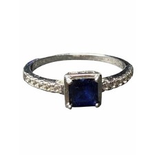 Sterling Silver Princess Cut Dark Blue Solitarie Ring stamped S925 size 9
